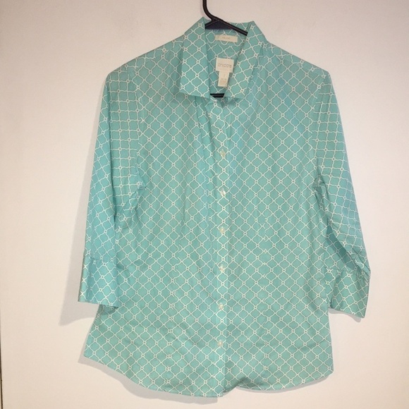 Chico’s Women’s Aqua and white button down shirt sz 1 small - Picture 1 of 7